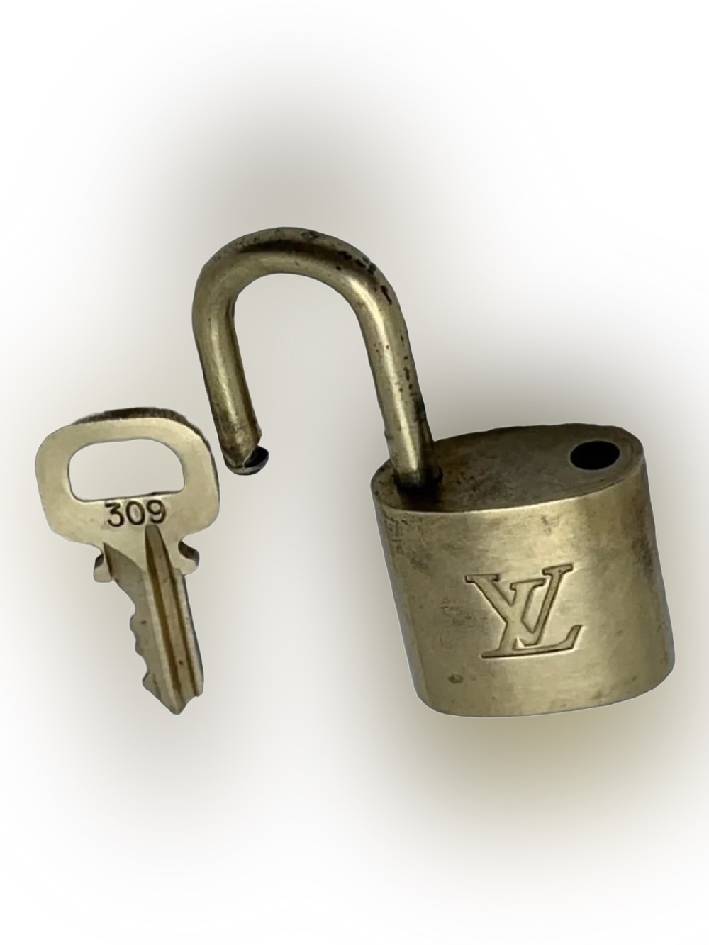 Authentic Louis Vuitton Brass Padlock Lock & Key Set #309 Gold